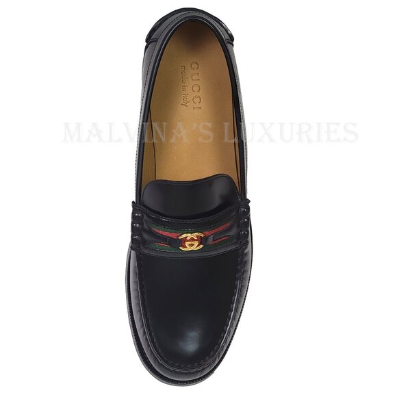 GUCCI SHOES MENS LOAFERS WEB BIT-STRAP G LOGO BLACK LEATHER sz 12.5 US 13 - Picture 12 of 15